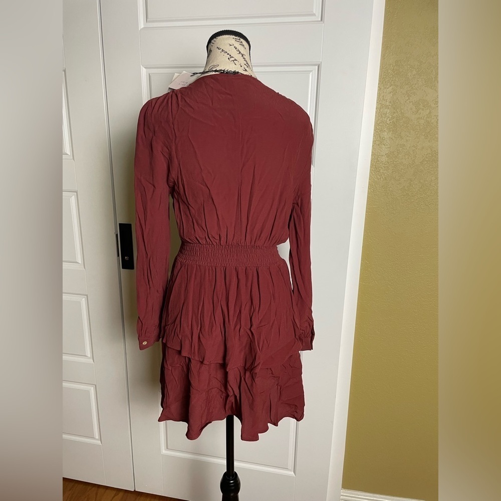 Zara boho chic burgundy ruffle dress xs NWT - Picture 3 of 6